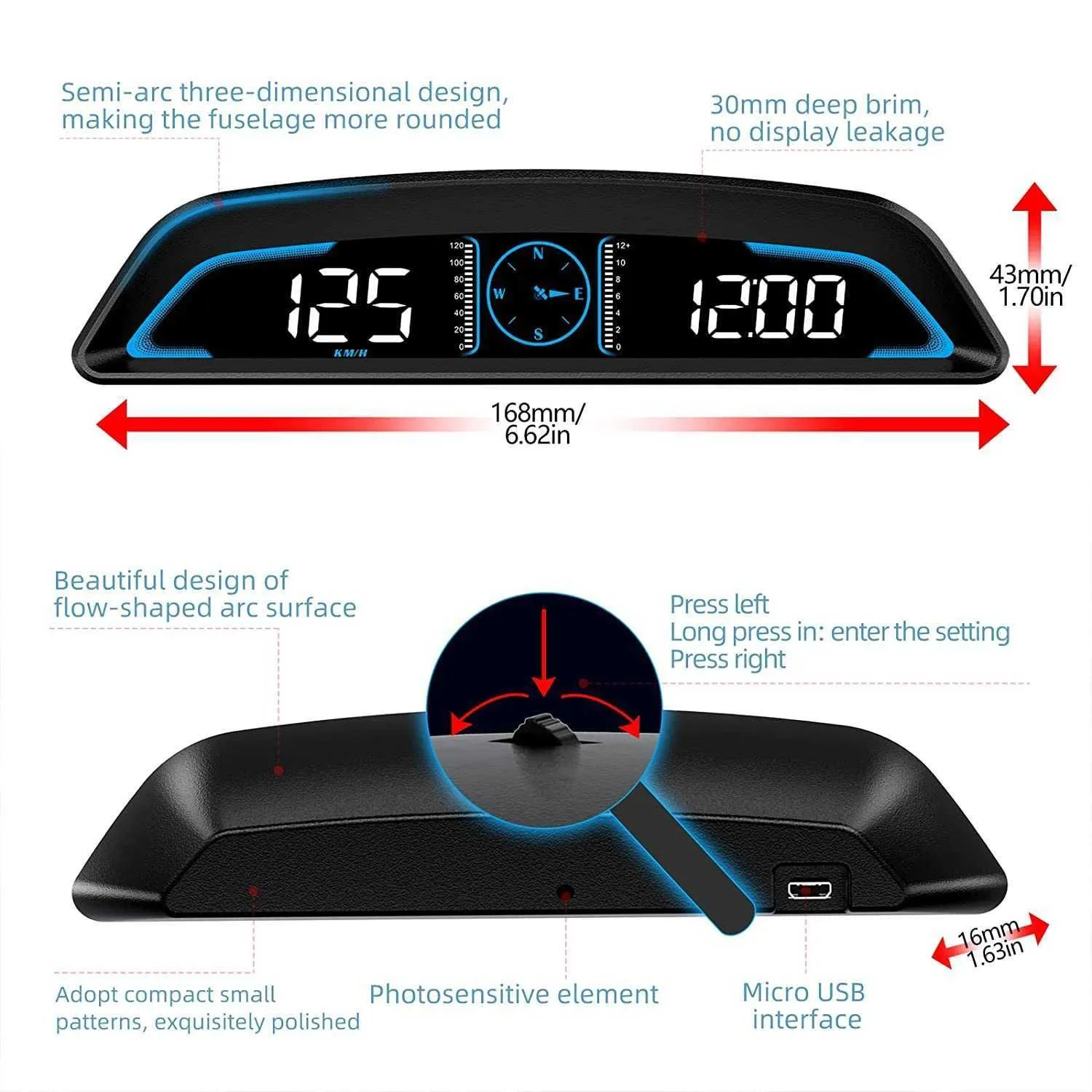 Compass 2022 GPS HUD Auto Speedometer Head Up Display Car Smart Digital Alarm Reminder Meter Car Electronics Accessories for All Car