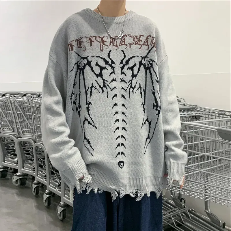 Men`s Sweaters Y2k Gothic Clothes Skeleton Mens Streetwear Harajuku Style Fashion Emo Sweater Cable Knit Sweater Men`s Pullover Fall Sweater