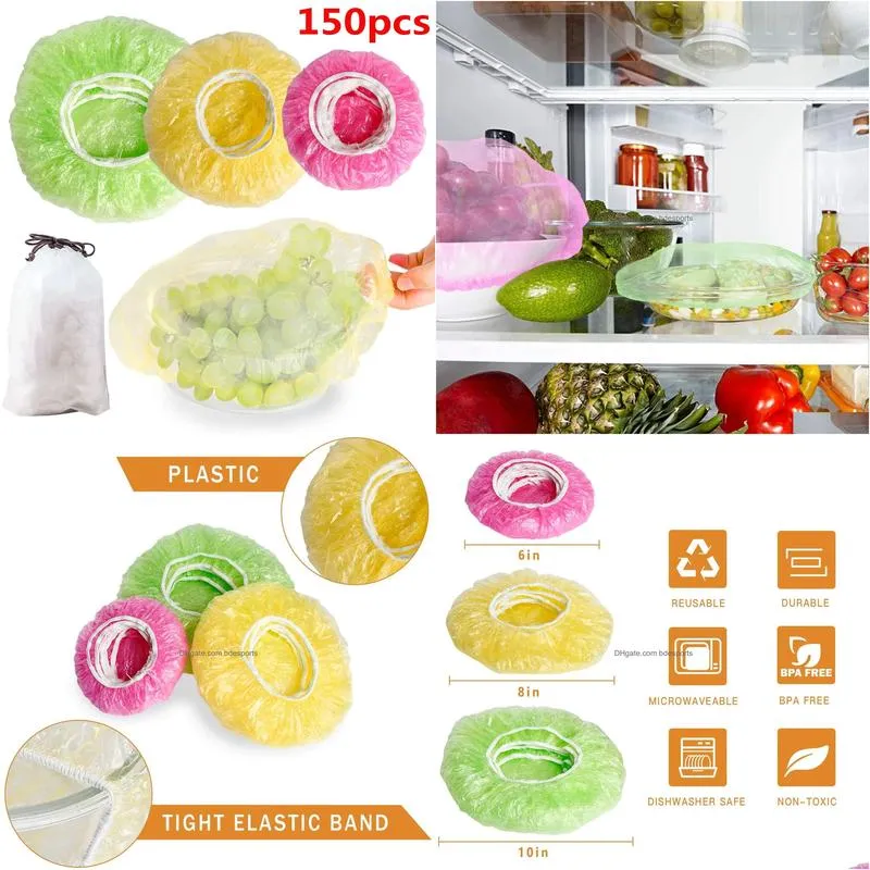 Reptile Supplies Products 30/60/90/120/150Pcs Reusable Durable Food Storage Ers For Bowls Elastic Plate Vacuum Bags Kitchen Drop Deliv Dhqge