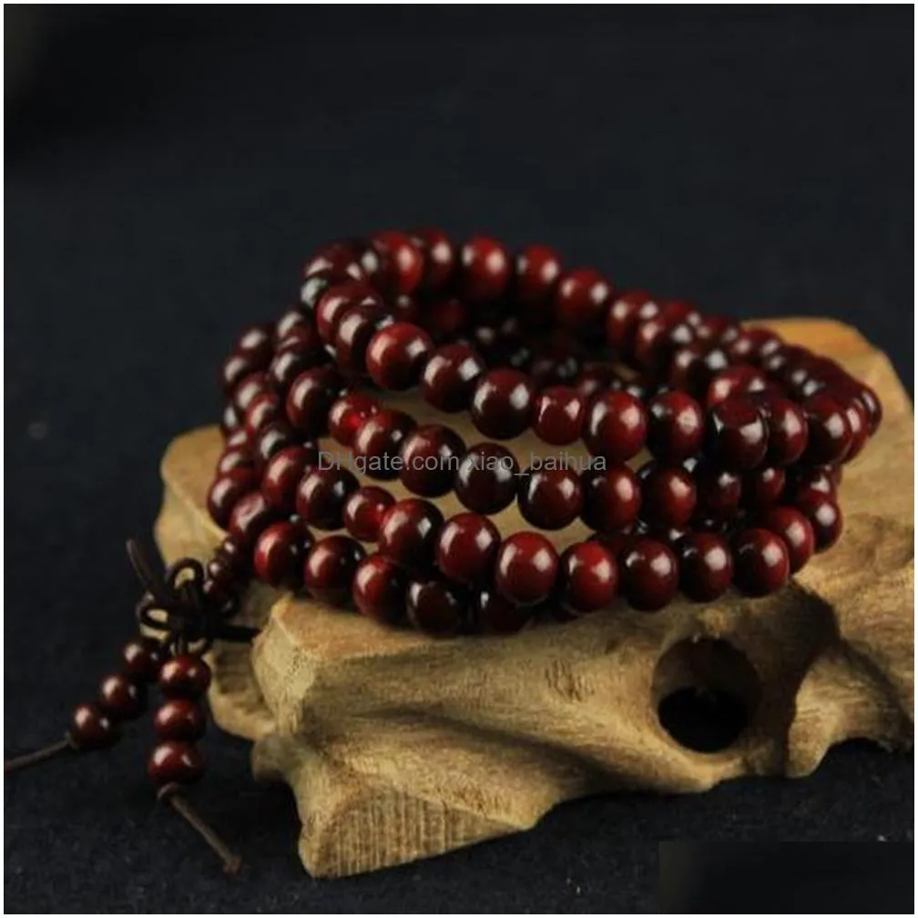 108 beads 8mm natural sandalwood buddhist buddha wood prayer beaded knot black ebony unisex men bracelets bangles for women