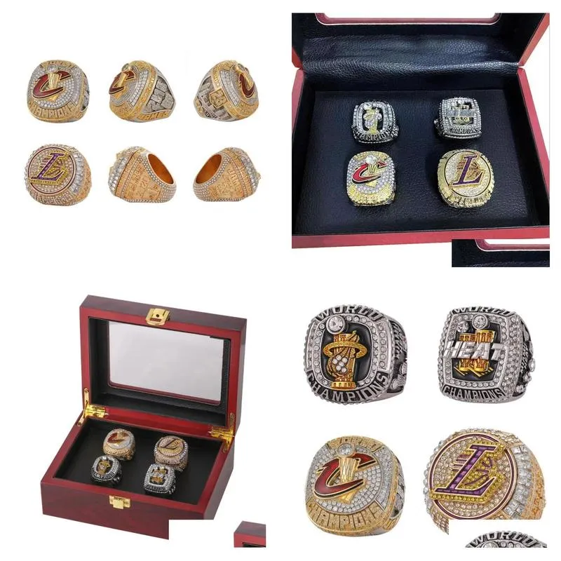 4pcs JAMES Basketball Team champions Championship Ring Set With Wooden Box Souvenir Men Women Boy Fan Brithday Gift 2022 2023 Hip hop Jewelry Sport