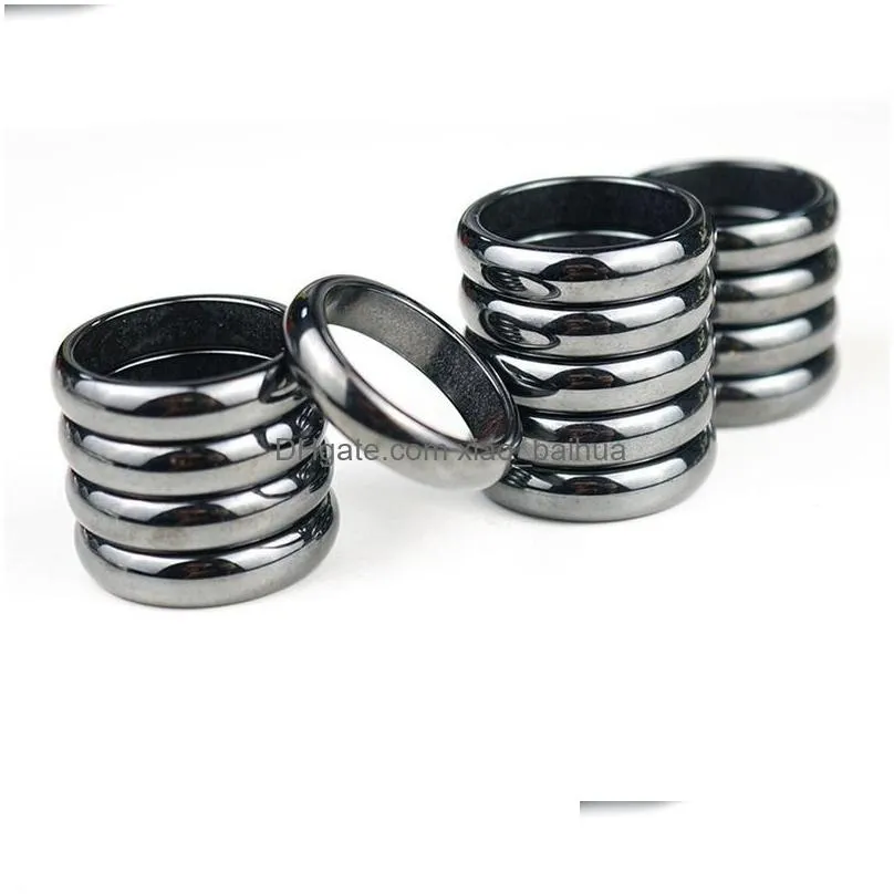 hematite rings magnetic black stone band for men women