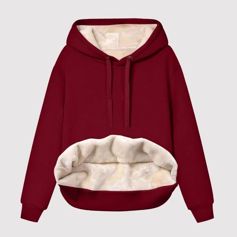 Women`s Hoodies Solid Color Fleece Thick Warm Women Sweatshirts Minimalism Autumn Winter Loose Korean Sportswear Pullover Hoodie Tops