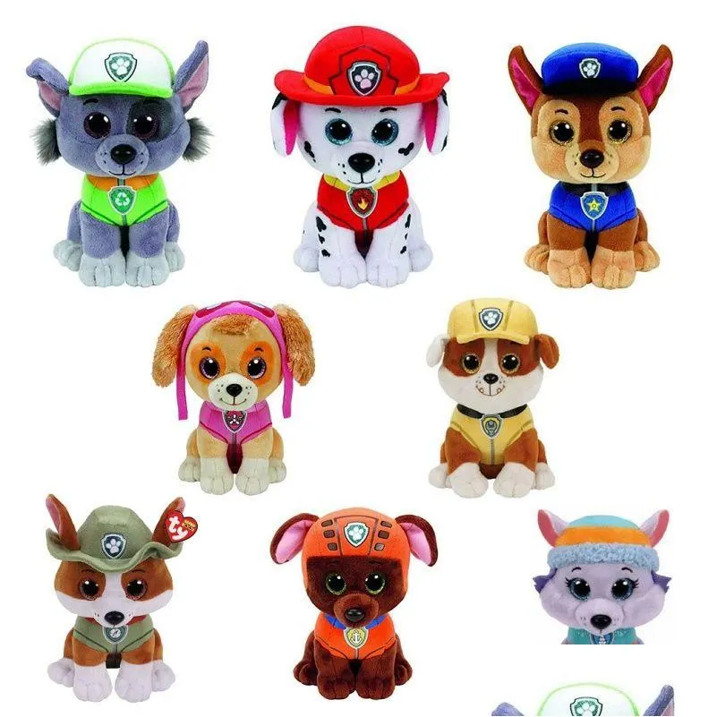 Factory wholesale 25cm 8 styles Dog Patrol plush Toys Animation Film and Television surrounding dolls children`s gifts