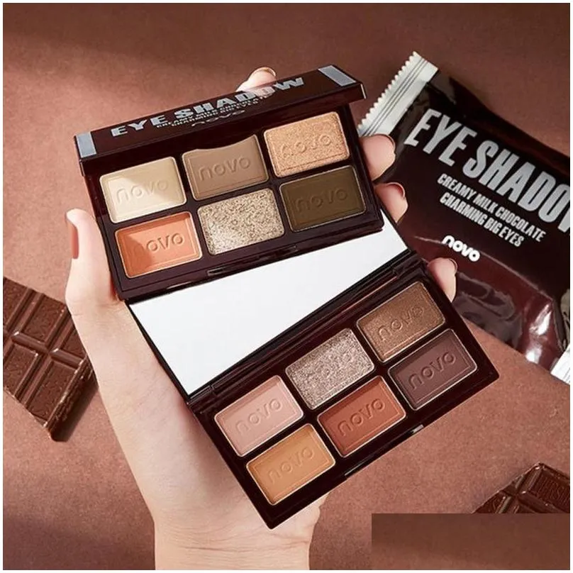 NOVO Chocolate Eyeshadow Palette 6 Color Silky Naked Eye Shadow Waterproof Easy to Wear Shimmer Matte Coloris Makeup Palettes