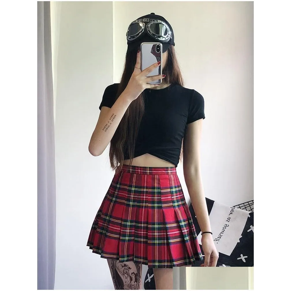 Skirts Skirts Vintage Red Plaid Pleated Women Y2k Mini High Waist Kawaii Female Summer College Style Tennis Short 230330