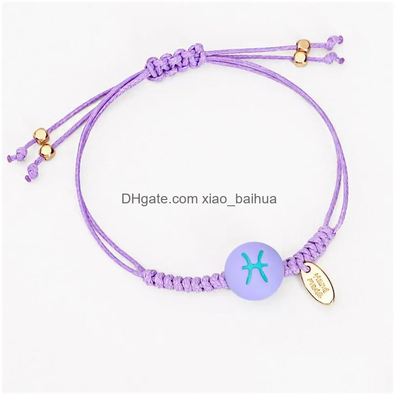 twelve constellation bracelet simple fashion small  ceramic bead wax thread hand woven color bracelet