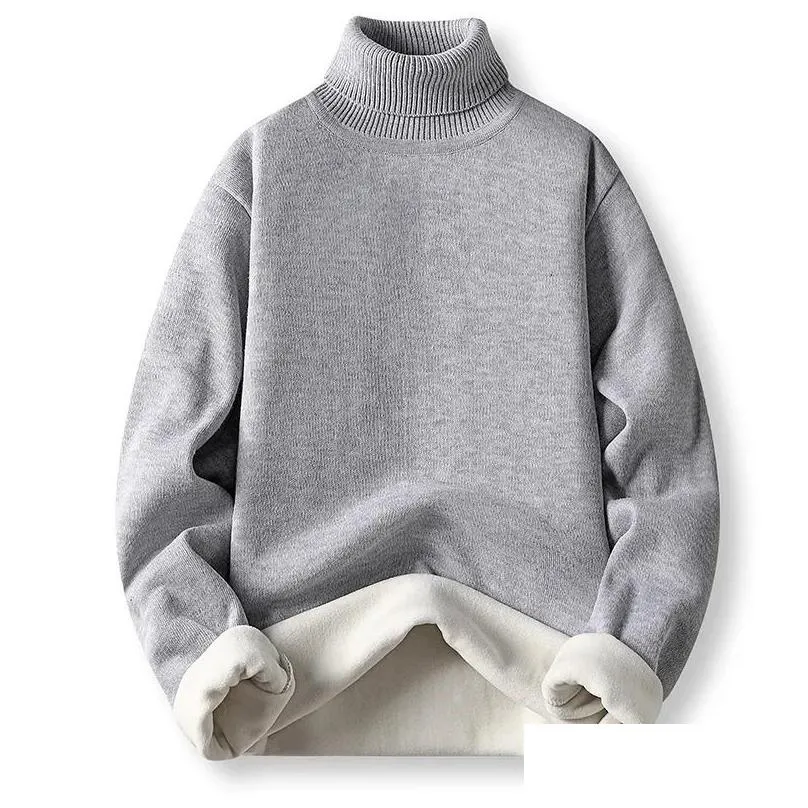 Men`s Sweaters Winter Trend Sweaters Men`s Solid Long Sleeved Turtleneck Pullover High Neck Fleece Warm Slim Fit Casual Sweater Jumper 3XL