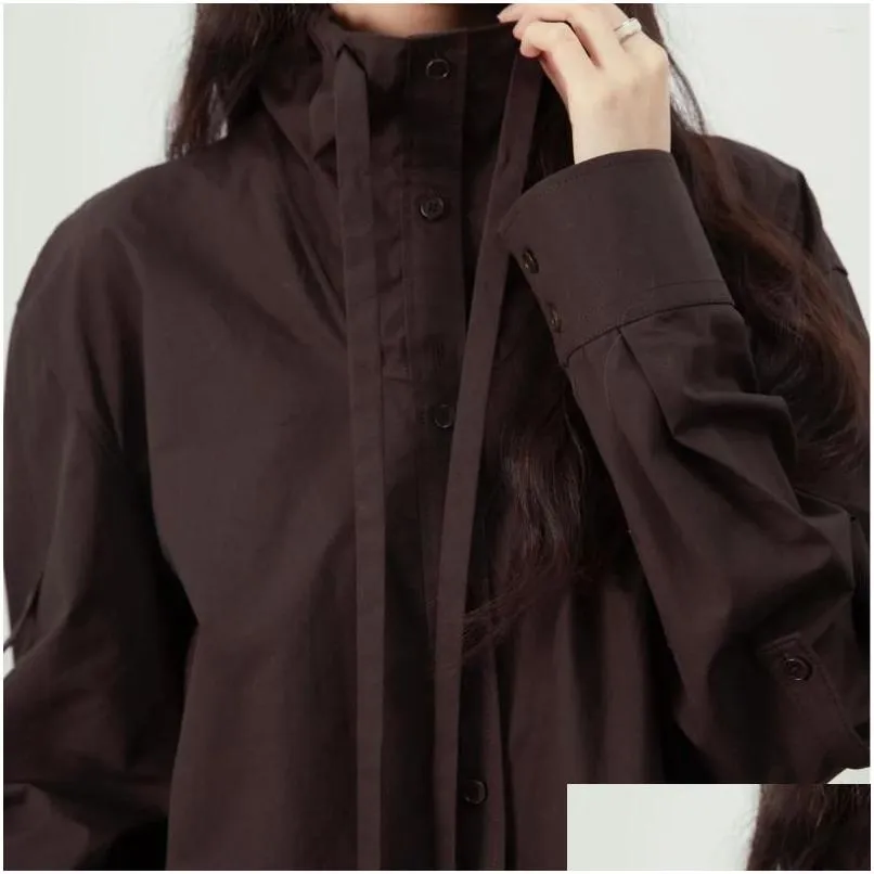 Women`s Blouses VII 2024 Brand J Blouse Autumn Winter Female Clothing Half High Neck Drawstring Loose Flutter Shirt Offers