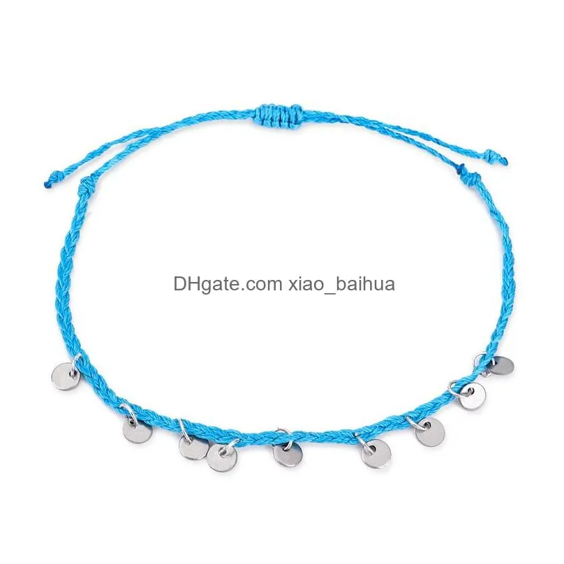 wax thread anklet hand woven copper round pendant simple anklet export beach accessories