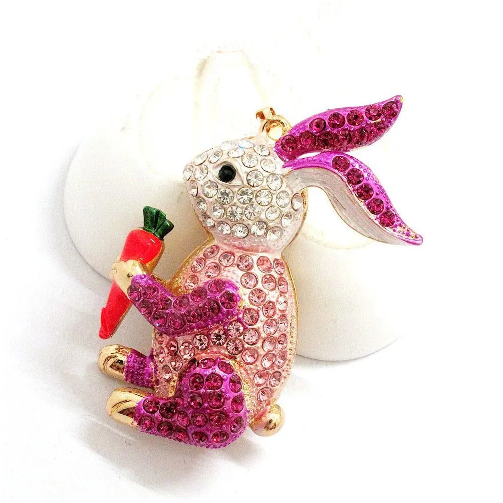 multicolour diamond set radish rabbit keychain fashion jewelry cute cartoon bag car keychains accessories pendant gift