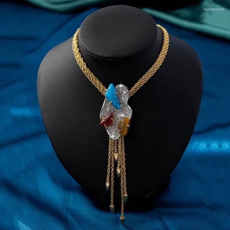 Chains Timeless Wonder Zircon Geo Stone Tassel Necklace For Women Designer Jewelry Runway Top Trendy Gift Rare Sale 2612
