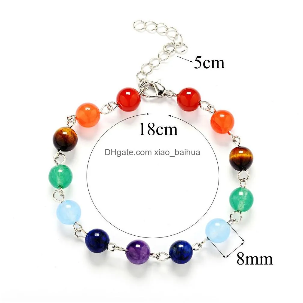 colorful stone hand bending needle yoga seven chakras bracelet popular jewelry amethyst tiger eye lapis lazuli bracelet