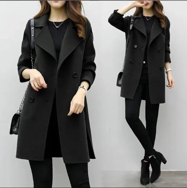 Women`s Wool Blends Autumn and Winter Temperament Women`s Woolen Coat Women`s Slim Fit Mid length Woolen Coat 231030