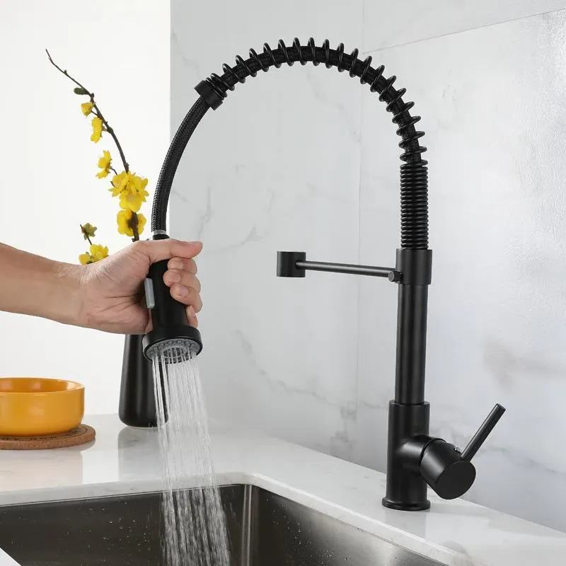 Kitchen Faucets 360ﾰ Rotation Torneira Cozinha Mixer Tap Matte Black Sink Faucet Pull Down Single Handle Cold