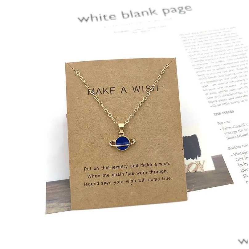 creative starry sky clavicle chain pendant necklace korean version dream planet star moon necklace jewelry gift with gold card