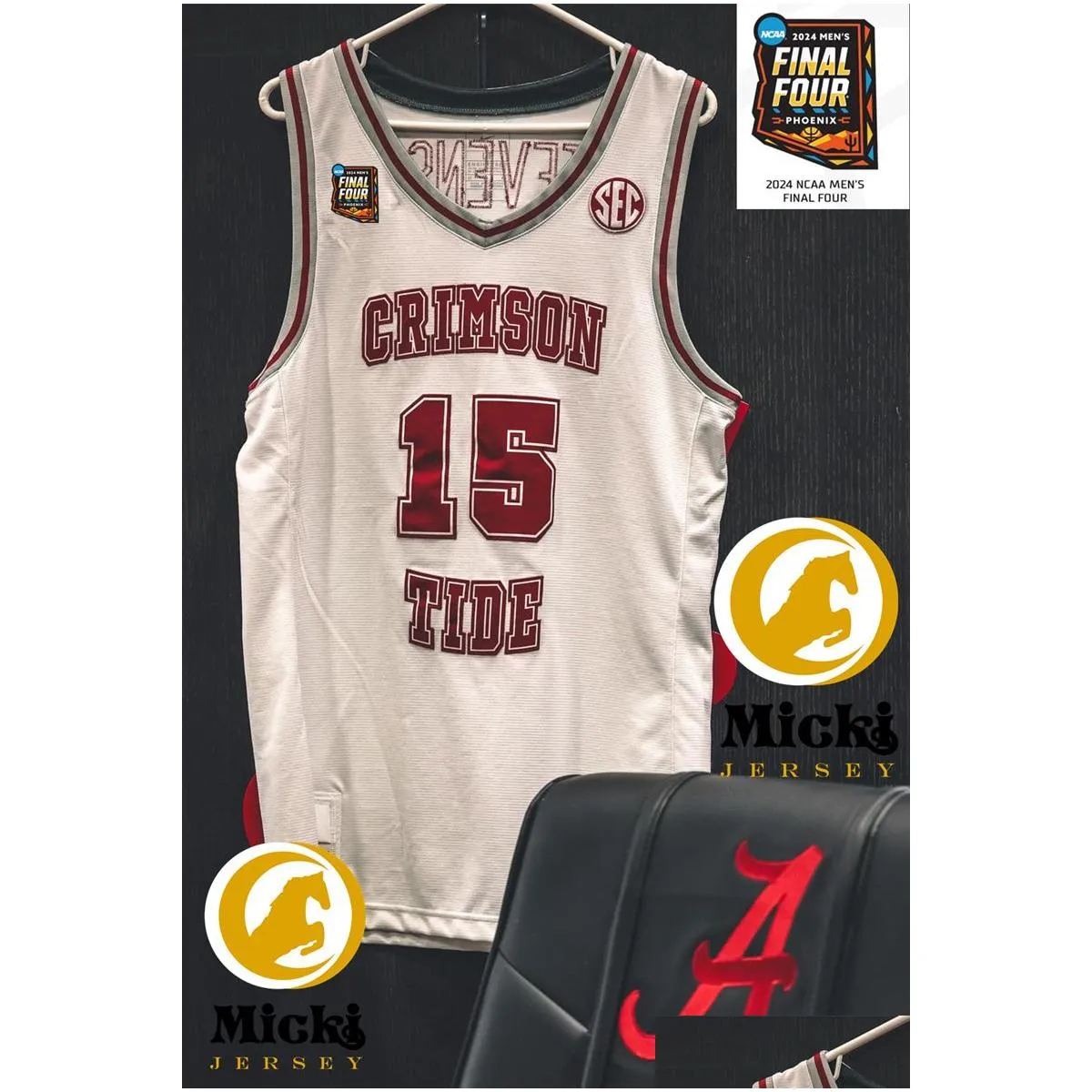 Collin Sexten Brandon Miller Alabama 2024 Men`s Final Four Basketball Jersey Juwan Gary Jusaun Holt John Petty Jr. Alabama Crimson Tide Jerseys