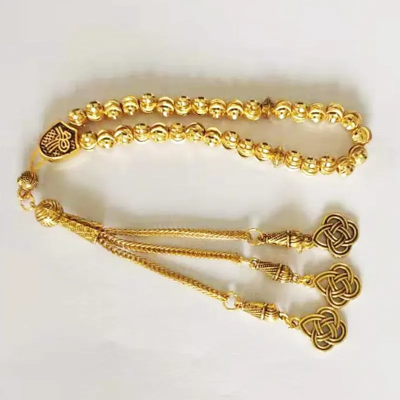 Gold Tasbih Ramadan Gift Muslim Accessories On Hand Islamic 33beads Bracelet Small Size For Pocket Beaded, Strands