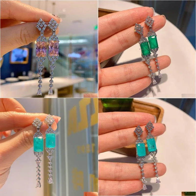 knot 2022 rectangular tassel dangle earrings women emerald high quality crystal long hanging jewelry friends gift korean style