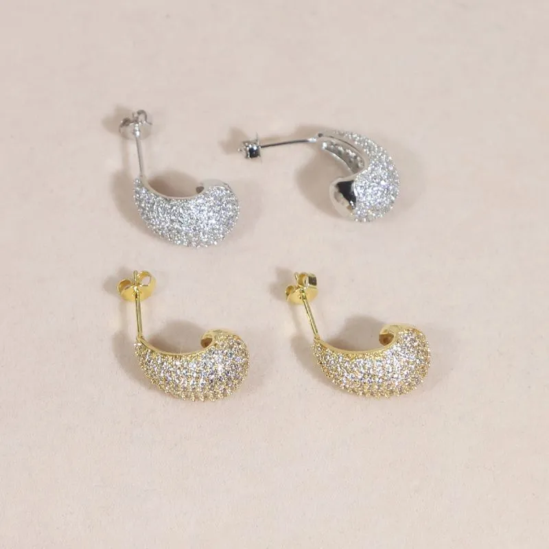 New Iced Out Bling Chunky Waterdrop Earrings Women`s Minimal Teardrop Peas Shape Stud Hammered Dome Earrings Jewelry