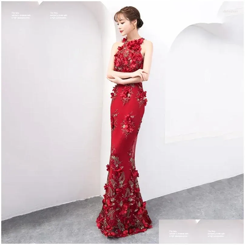 Ethnic Clothing Oversize 3XL Chinese Sexy Sequins Oriental Party Female Cheongsam Stage Show Qipao Dress Elegant Celebrity Banquet