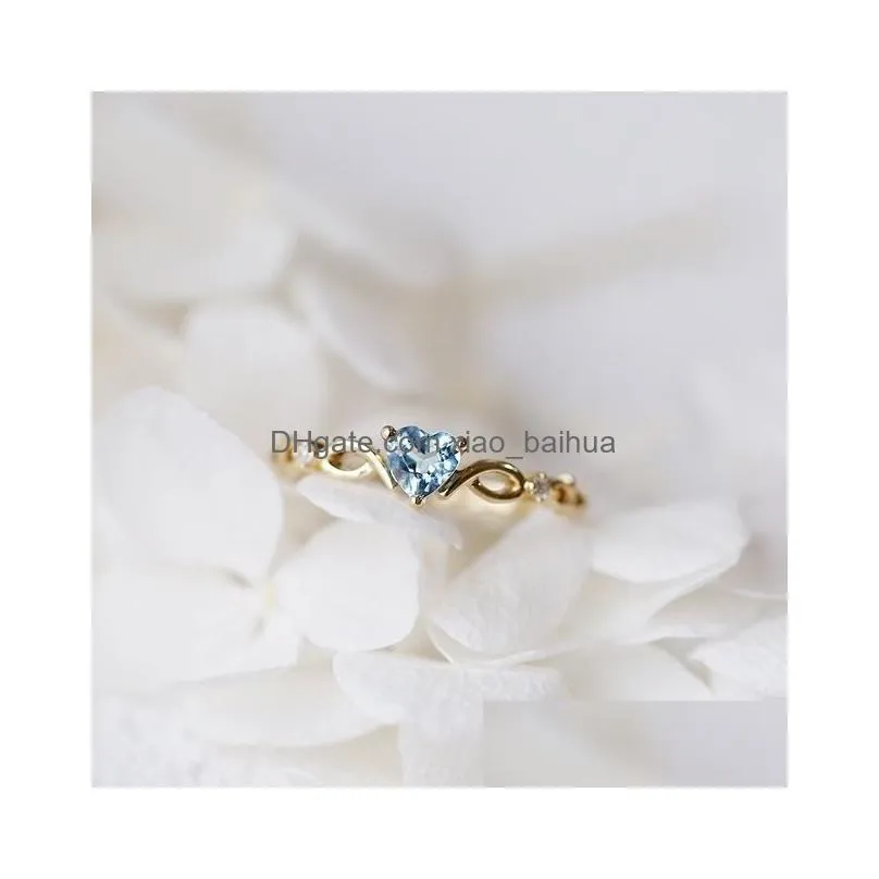 vintage heart ring silver gold plated quality dainty light engagement ring for women blue pink green red rose zircon size 7 8 9