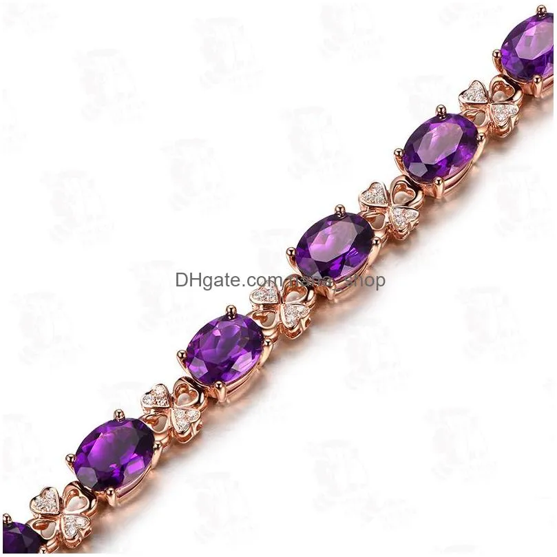 Tennis Luxury 18K Gold Color Natural Purple Crystal High Quality Beautif Leaf Bracelet Oval Cubic Zirconia For Women Gift Jewelry Dro Dh0W3