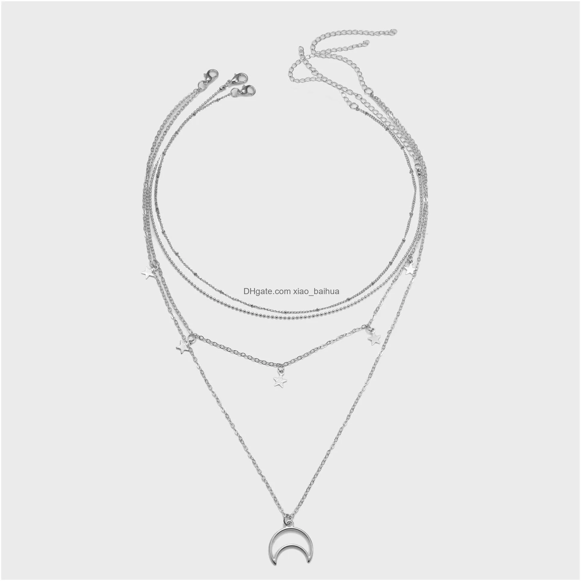 jewelry fashion five-pointed star tassel necklace crescent pendant necklace neck chain female