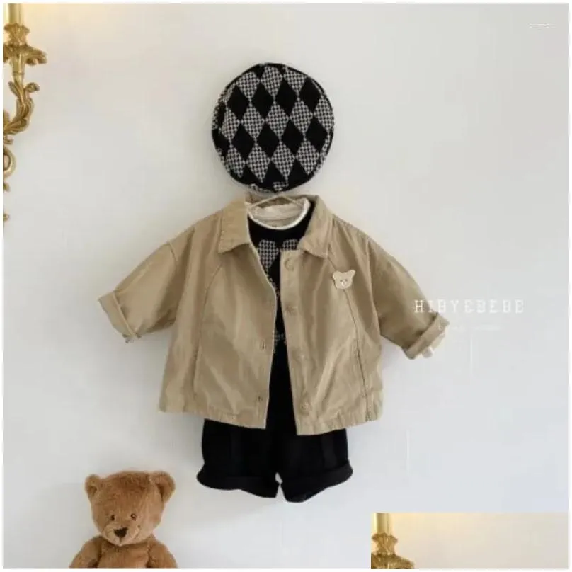 Jackets 2024 Spring Autumn Children Boy Turn Down Collar Single Breasted Coat Pocket Long Sleeve Versatile Toddler Outerwear