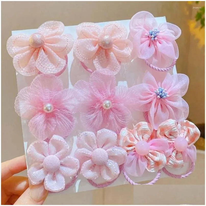 Hair Accessories 10Pcs/Set Colorful Baby Girl Bands Sweet Kids Mesh Flower Chilren Soft Scrunchies Elastic Ponytail Holder