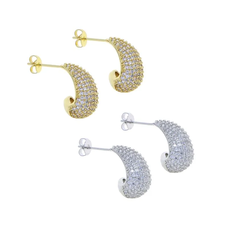 New Iced Out Bling Chunky Waterdrop Earrings Women`s Minimal Teardrop Peas Shape Stud Hammered Dome Earrings Jewelry