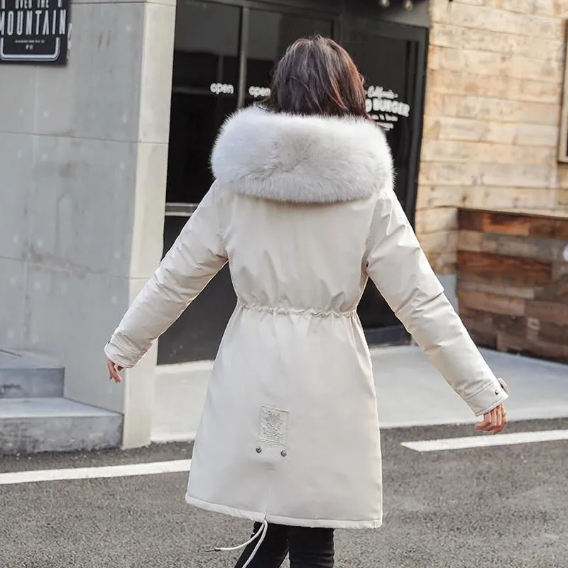 Women`s Down Thickened Parka Women Slim Long Winter Coat Cotton Ladies Jacket 2023