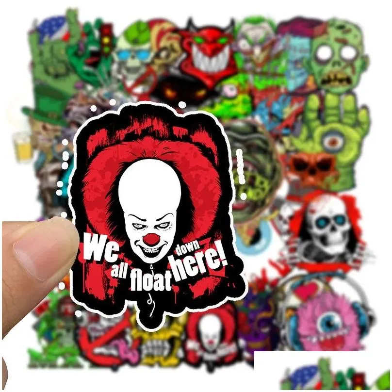 50pcs Waterproof Laptop Skull Horrible Stickers Graffiti Patches Decals for Car Motorcycle Bicycle Luggage Skateboard and Home