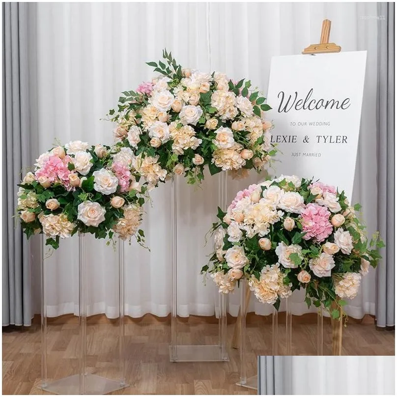 Decorative Flowers & Wreaths 45Cm-70Cm Custom Large Artificial Flower Ball Wedding Table Centerpieces Stand Decor Geometric Shelf Part Dhflu