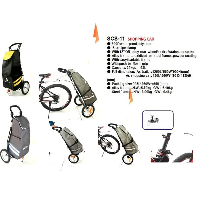 Bags Folding Bike Cargo Trailer with Big Bag and Bike Contacter, Bicycle Trailer, 12 Inch Air Wheel Shopping Trolley Lage Cart