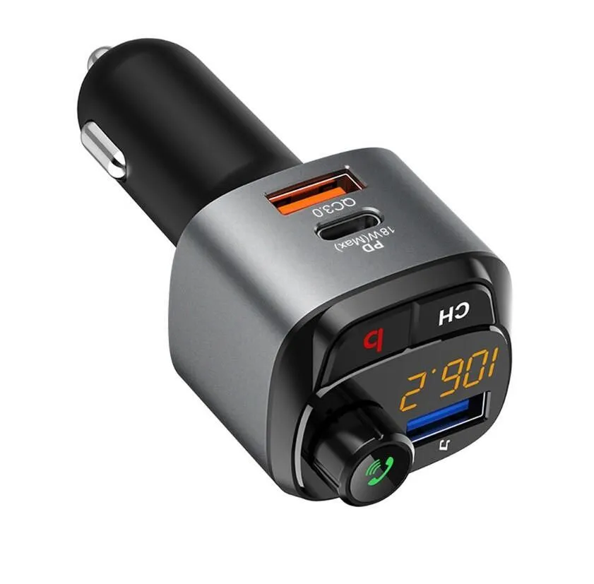C68 C69S Bluetooth Car Adapter MP3 FM Transmitter QC3.0 18W PD type-c Dual USB Ports Radio LED Backlit Music Player Automobile