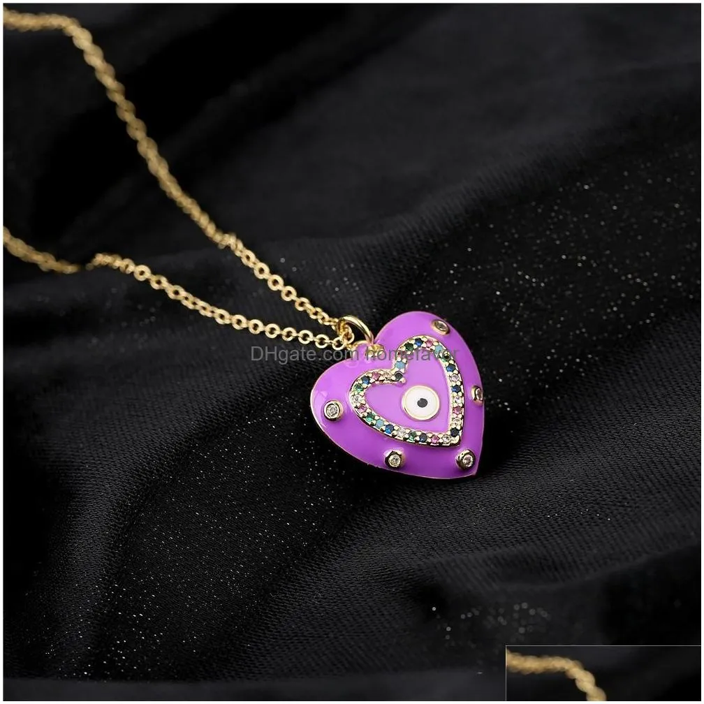 dhs aogu color oil dripping love pendant copper zircon lucky devil eye necklace xu