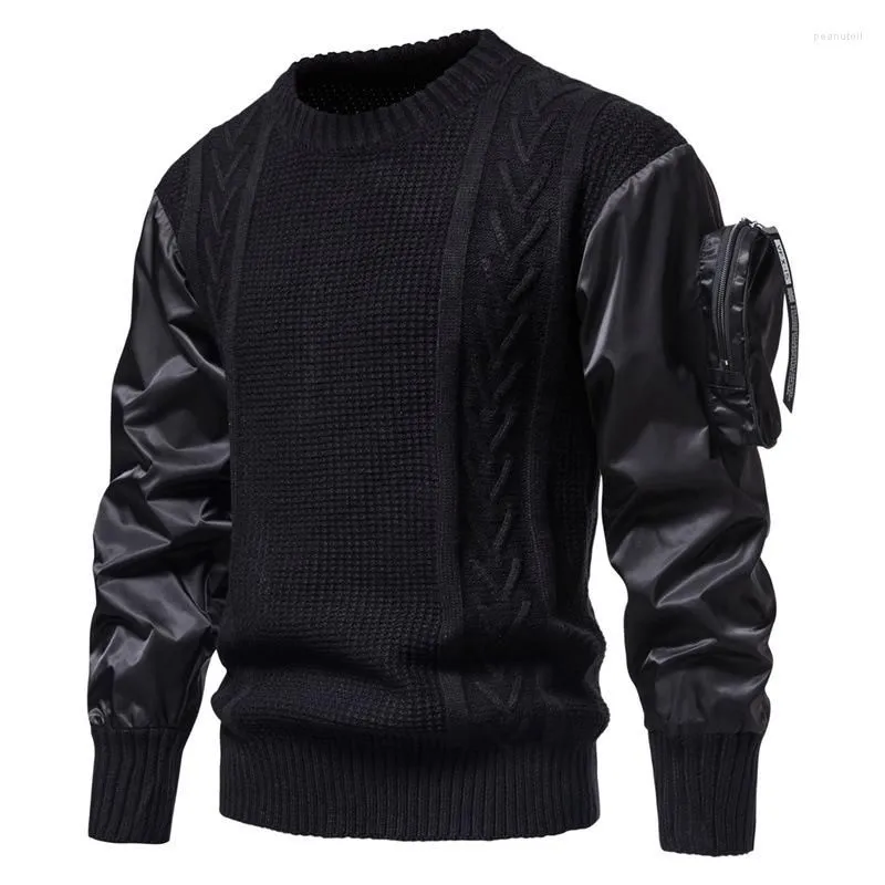 Men`s Sweaters 2023 Mens High Quality Sweater Knitted Euro Size Pullover Patchwork Sleeve Pratical Arm Pocket Fashion Male Vintage
