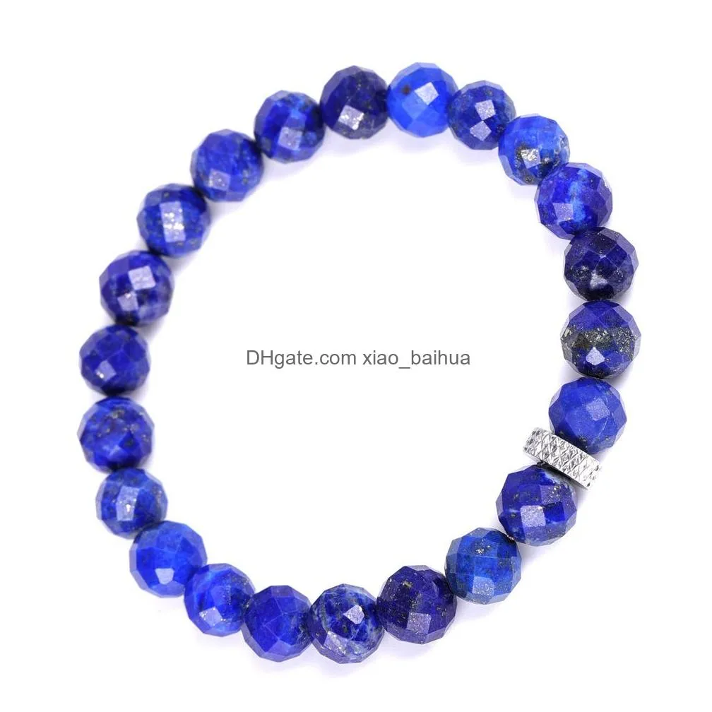 fashion multi-sided cut natural stone lapis lazuli amethyst stainless steel accessories bracelet