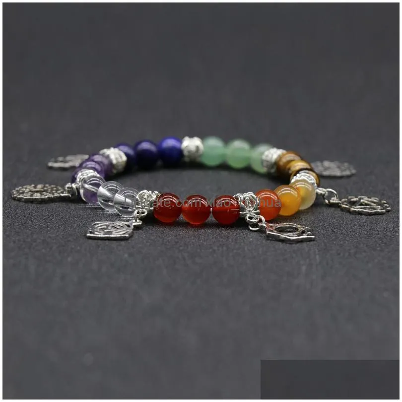 7 chakela wheel bracelet colorful agate crystal sevenpulse wheel yoga symbol jewelry bracelet