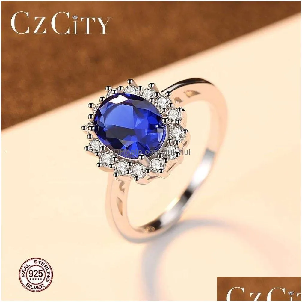 Abs Czcity Ladies Sier Engagement Rings For Women Oval Gemstone Ring Wedding Jewelry Gifts Drop Delivery Loose Beads Dhku6
