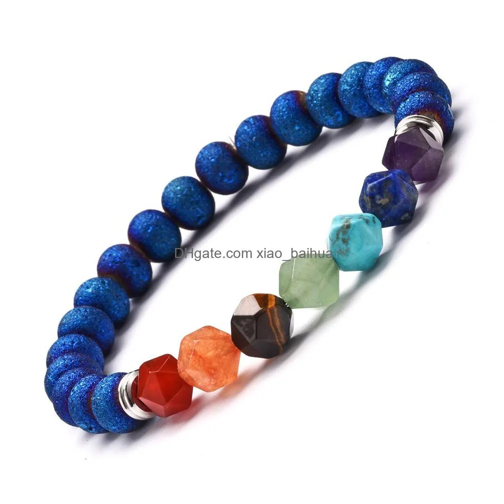 8mm stone cut energy crystal bracelet yoga 7 chakra seven pulse wheel hand string smile agate color