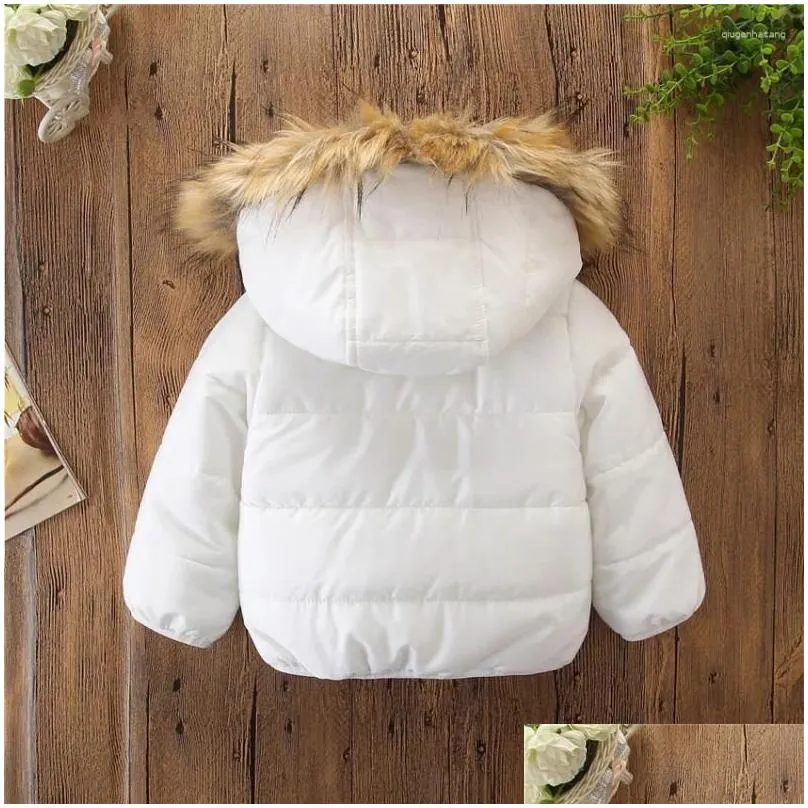 Down Coat Jacket Child Girl 2024 Winter Warm Toddler Baby Boy Fur Hooded Pure White Hoodie Fashion Zip Up Outerwear Parkas