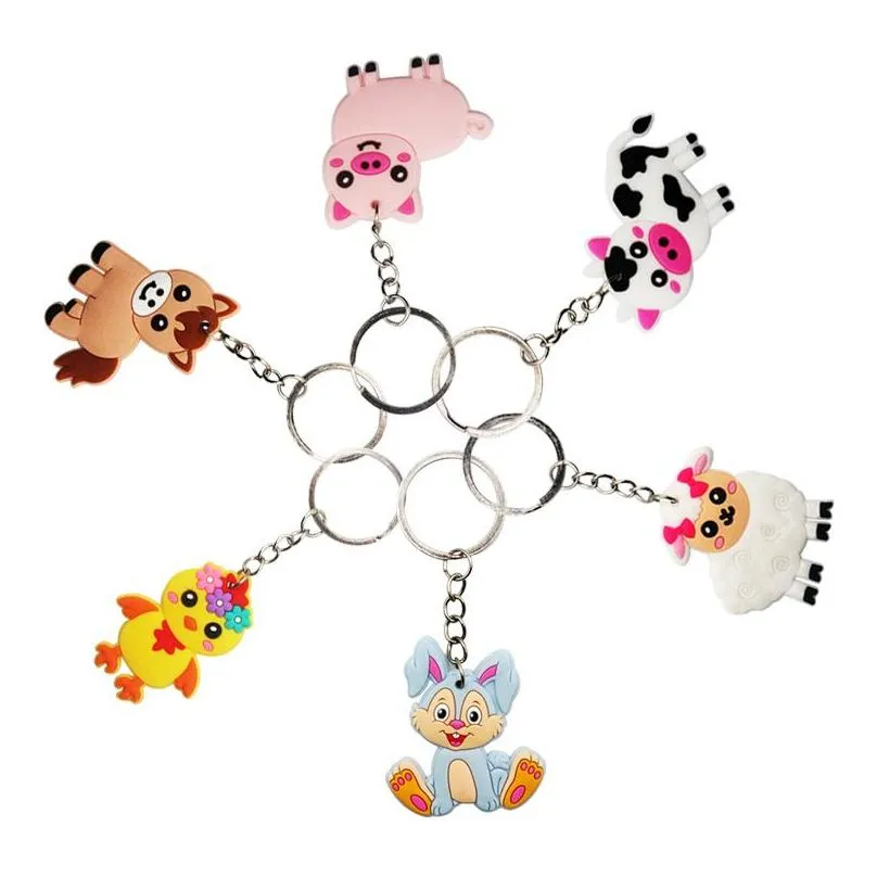 in bulk cartoon cute farm animal keychain pendant gift alloy plastic pvc rubber rabbit pig bag car keychain jewelry accessories gift