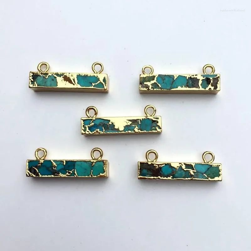 Pendant Necklaces 5pcs Natural Golden Bezel Cylindrical Turquoises Layer Locket Double Bar For DIY Jewelry Necklace Making