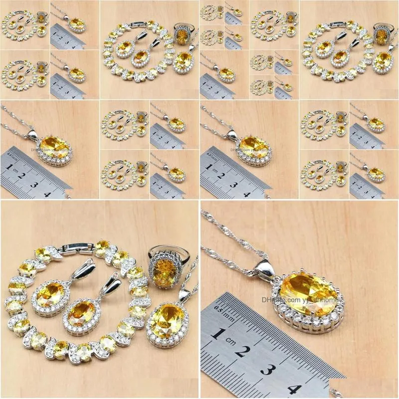 bracelets sterling sier bridal jewelry sets yellow cubic zirconia decoration for women earrings rings bracelet pendant necklace set