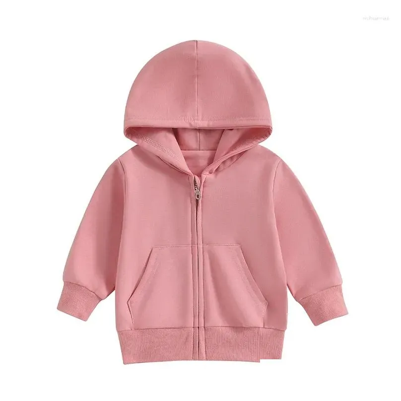 Jackets Toddler Baby Boy Girl Zip Up Hoodies Solid Color Long Sleeve Hooded Sweatshirt Jacket Top With Pocket