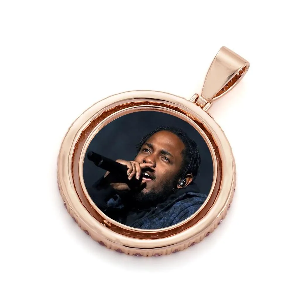 customize round photo frame pendant necklaces rotatable double-sided collection commemorative hip-hop rope chain necklace jewelry