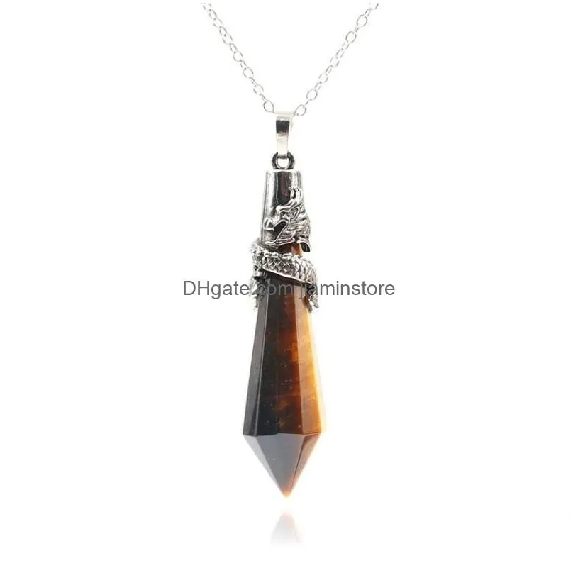 Pendant Necklaces Retro Natural Labradorite Pendulum For Dowsing Stone Geometry Healing Crystals Dragon Necklace WomenPendant