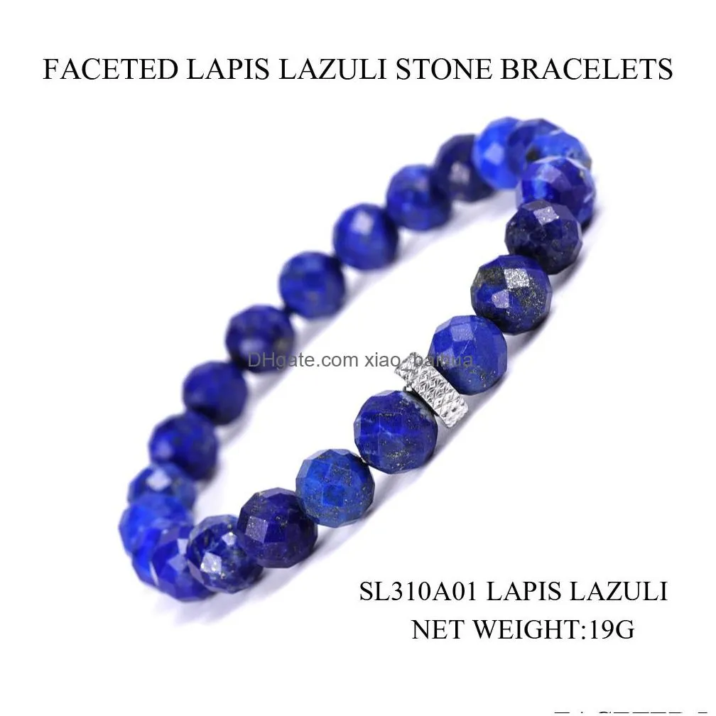 fashion multi-sided cut natural stone lapis lazuli amethyst stainless steel accessories bracelet